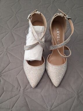 Carvela Nude Crystal Pointed-Toe Ankle-Strap Heels
